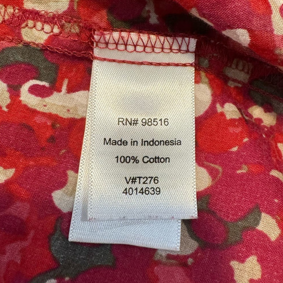 COLDWATER CREEK No Iron 100% Cotton Reds Olive Beige Size L - Picture 5 of 6